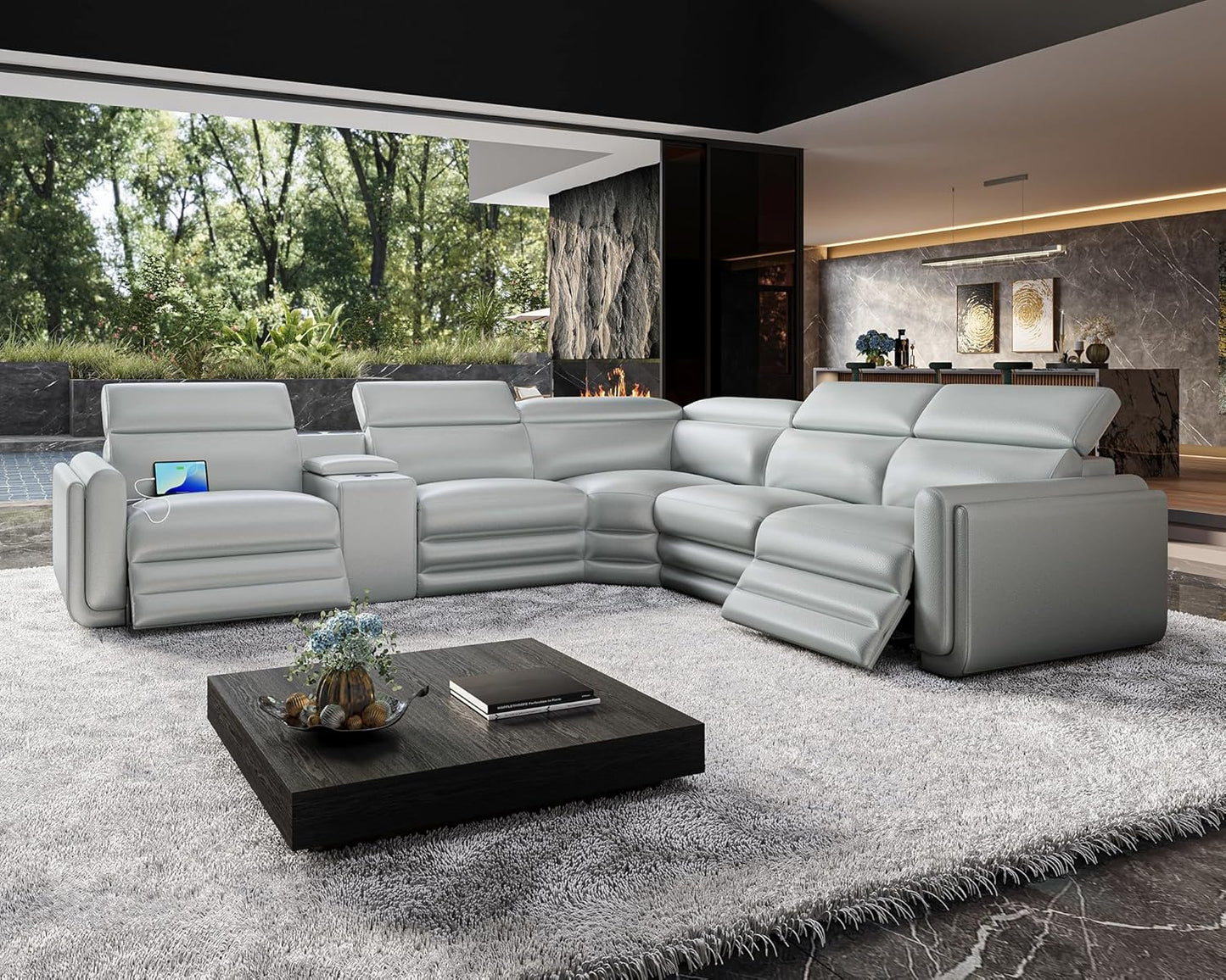 papajet 130" Power Reclining Sofa Leather Bluetooth Speakers