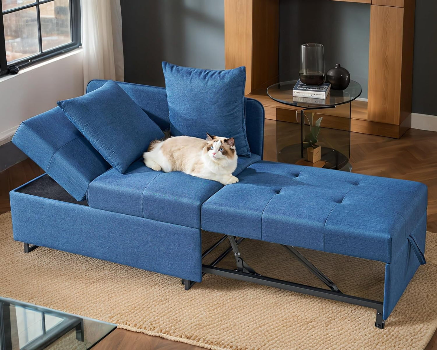 VanAcc Sofa bed, 3-in-1 Convertible Sleeper Chair with Adjustable Backrest, Chair Bed with 2 Throw Pillows for Living Room