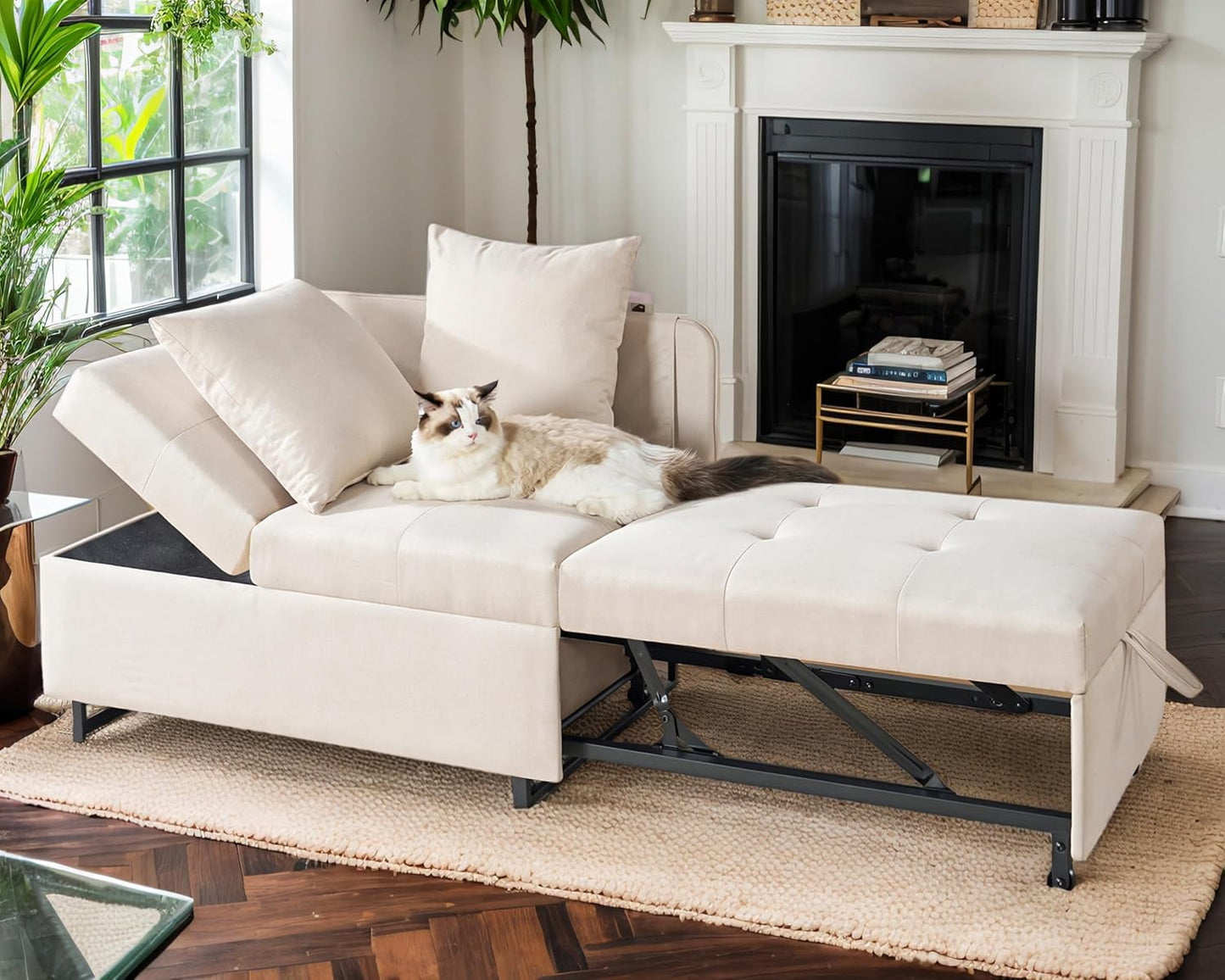 VanAcc Sofa bed, 3-in-1 Convertible Sleeper Chair with Adjustable Backrest, Chair Bed with 2 Throw Pillows for Living Room