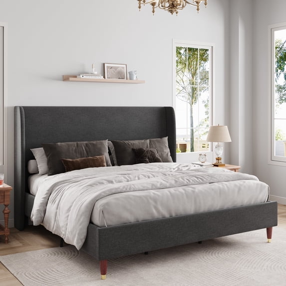Merluxy 51.2" Bed Frame with High Headboard,Upholstered Bed