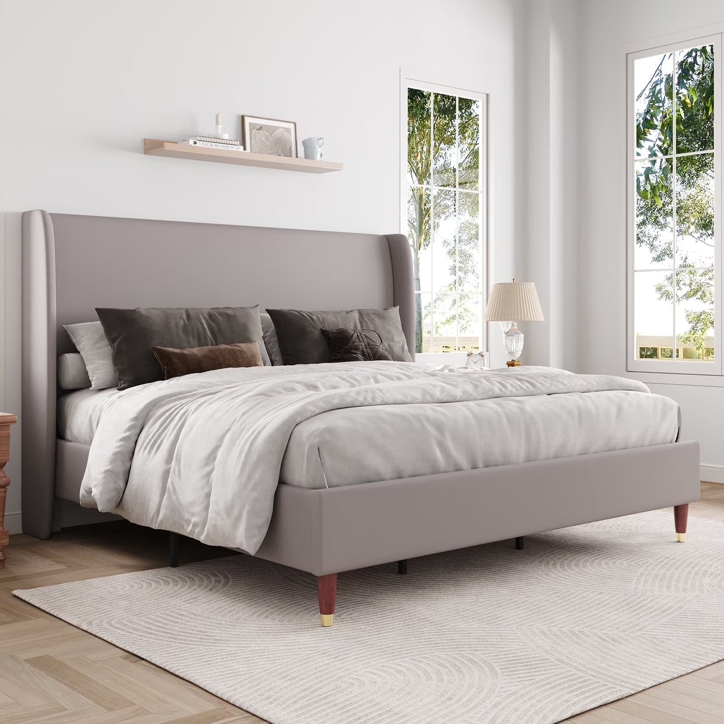 Merluxy 51.2" Bed Frame with High Headboard, Upholstered Bed
