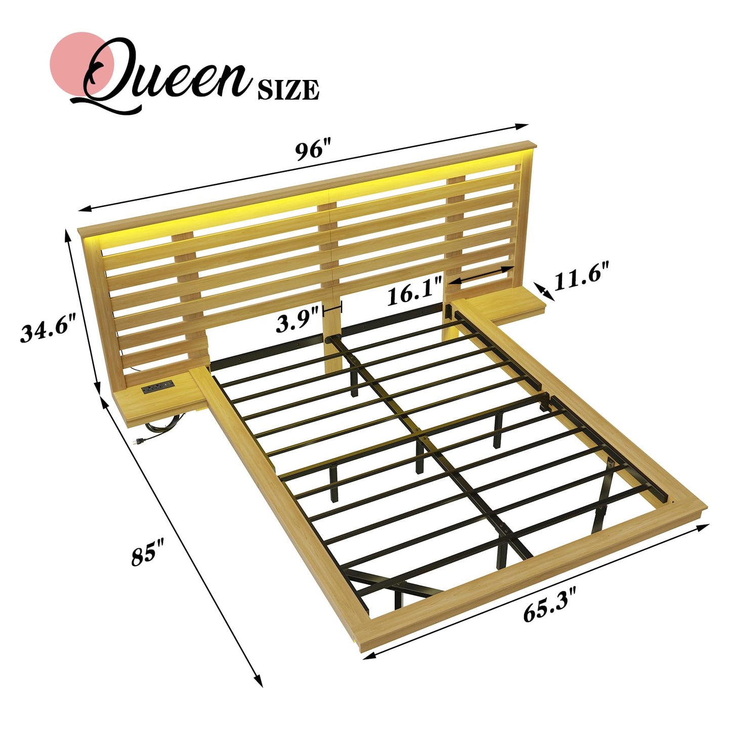 LUXOAK Farmhouse Full Floating Bed Frame with Nightstands, Platform Bed with LED Light & Type-C & USB Charging Station, No Box Spring Needed/Noise Free, Distressed White