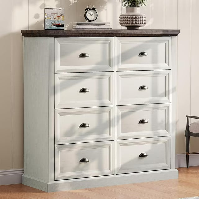 Merluxy 42" Dresser for Bedroom, Farmhouse 8 Drawer Dresser, Dressers & Chests of Drawers, Living Room Organizer with Storage Drawers