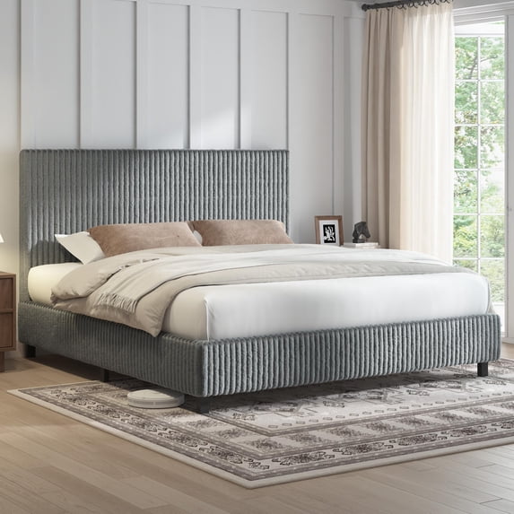 Merluxy Upholstered Platform Bed Frame with Channel Tufted Headboard