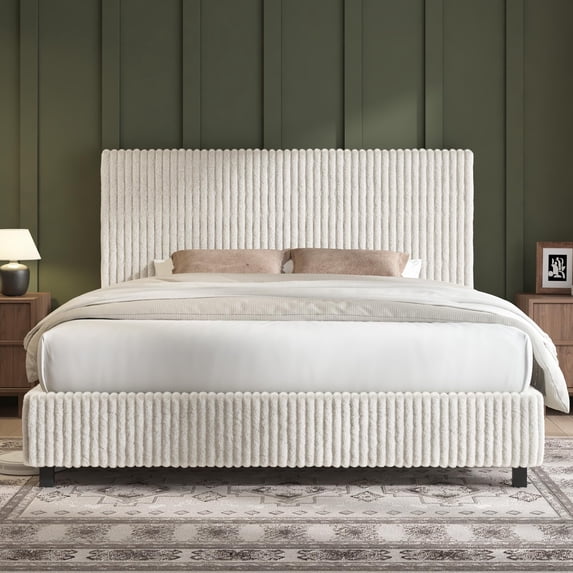 Merluxy Upholstered Platform Bed Frame with Channel Tufted Headboard