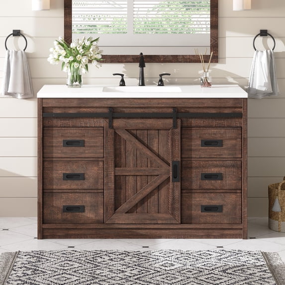 Merluxy Farmhouse Bathroom Vanity with Sink Combo, Basin Bathroom Storage Cabinet