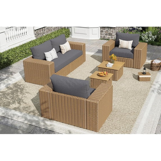 Merluxy 5-Piece Patio Sofa Set with Coffee Table, Outdoor Conversation Set for Balcony/Poolside
