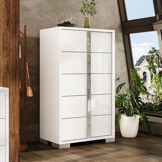 Merluxy 50.2" H Modern 5 Drawer Dresser, Glossy Surface Chest of Drawers, Large Storage Organizer for Bedroom, Living Room, Cloakroom, Adult