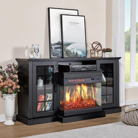 Merluxy 3-Sided Glass Fireplace TV Stand