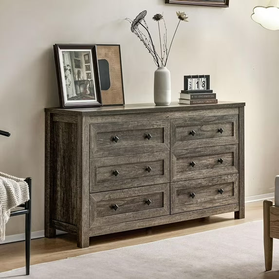 Merluxy 6 Drawers Dresser for Bedroom, Farmhouse Wood Chest of Drawers for Adult