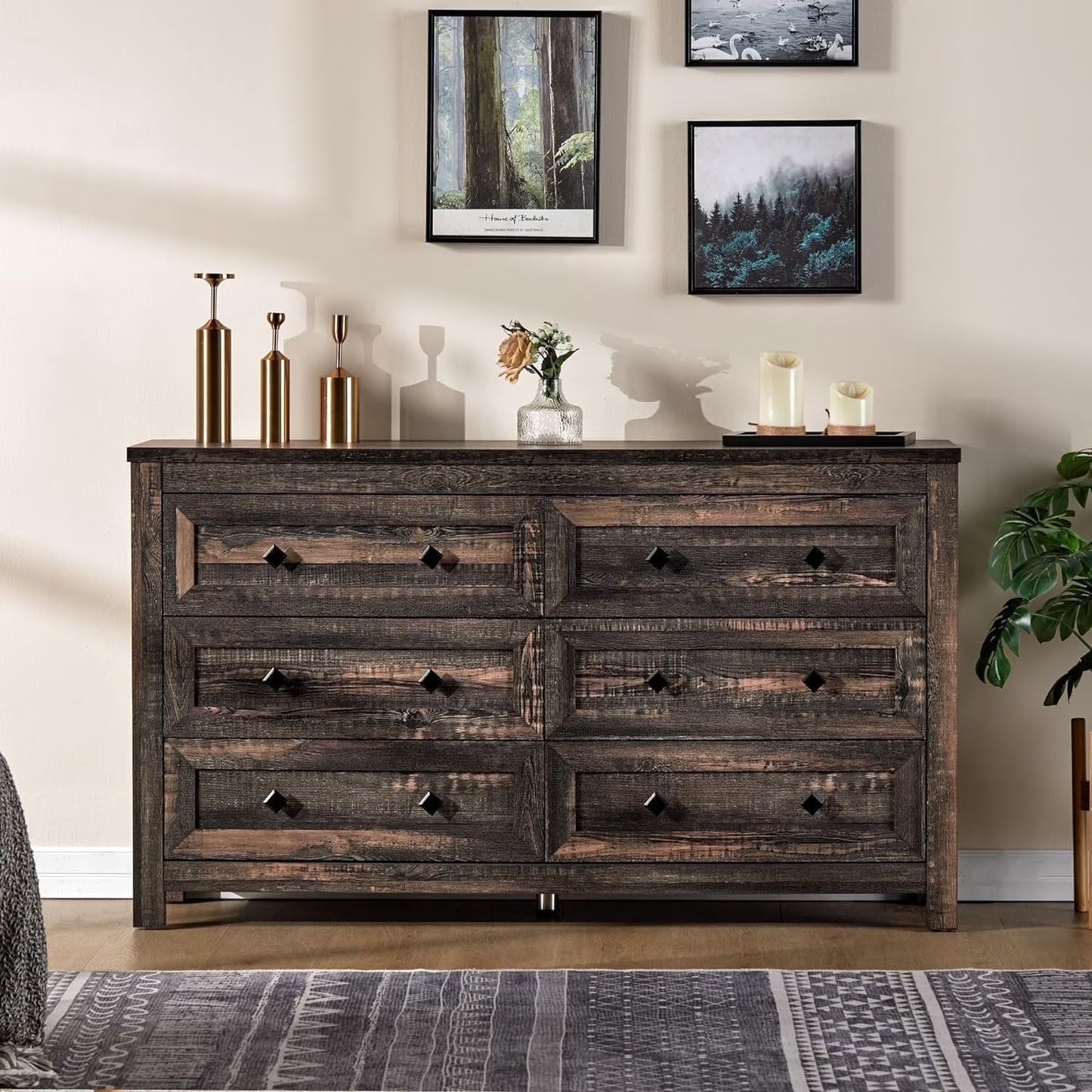 Merluxy 6 Drawers Dresser for Bedroom, Farmhouse Wood Chest of Drawers for Adult