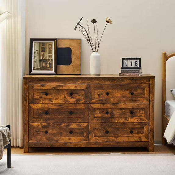 Merluxy 6 Drawers Dresser for Bedroom, Farmhouse Wood Chest of Drawers for Adult