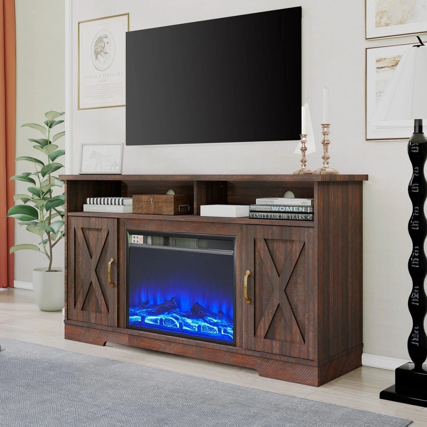 Merluxy 63" TV Stand with 26" Fireplace, 63" Entertainment Center for TVs up to 73"