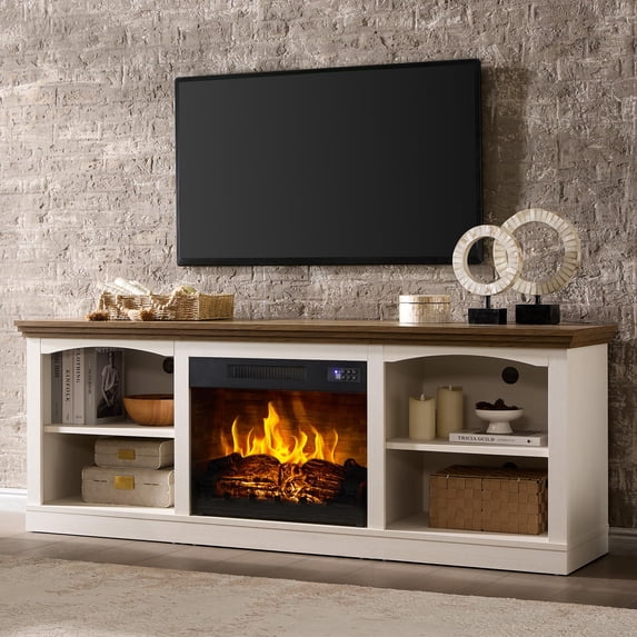Merluxy 70" Fireplace TV Stand for TVs up to 80", Farmhouse Entertainment Center with 23" Electric Fireplace