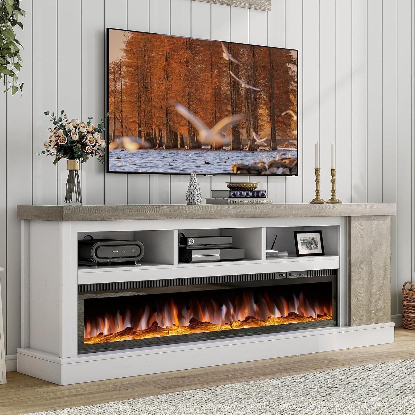 Merluxy 75" Fireplace TV Stand with for TVs up to 85"