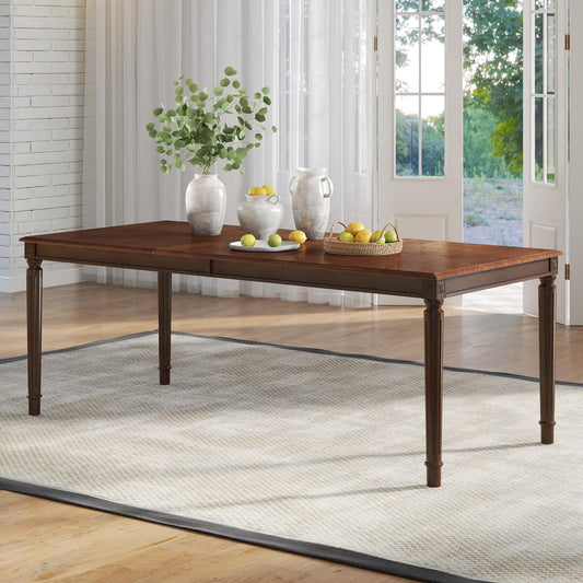 Merluxy 79" Farmhouse Dining Table Dark Brown Solid Wood with Roman Legs