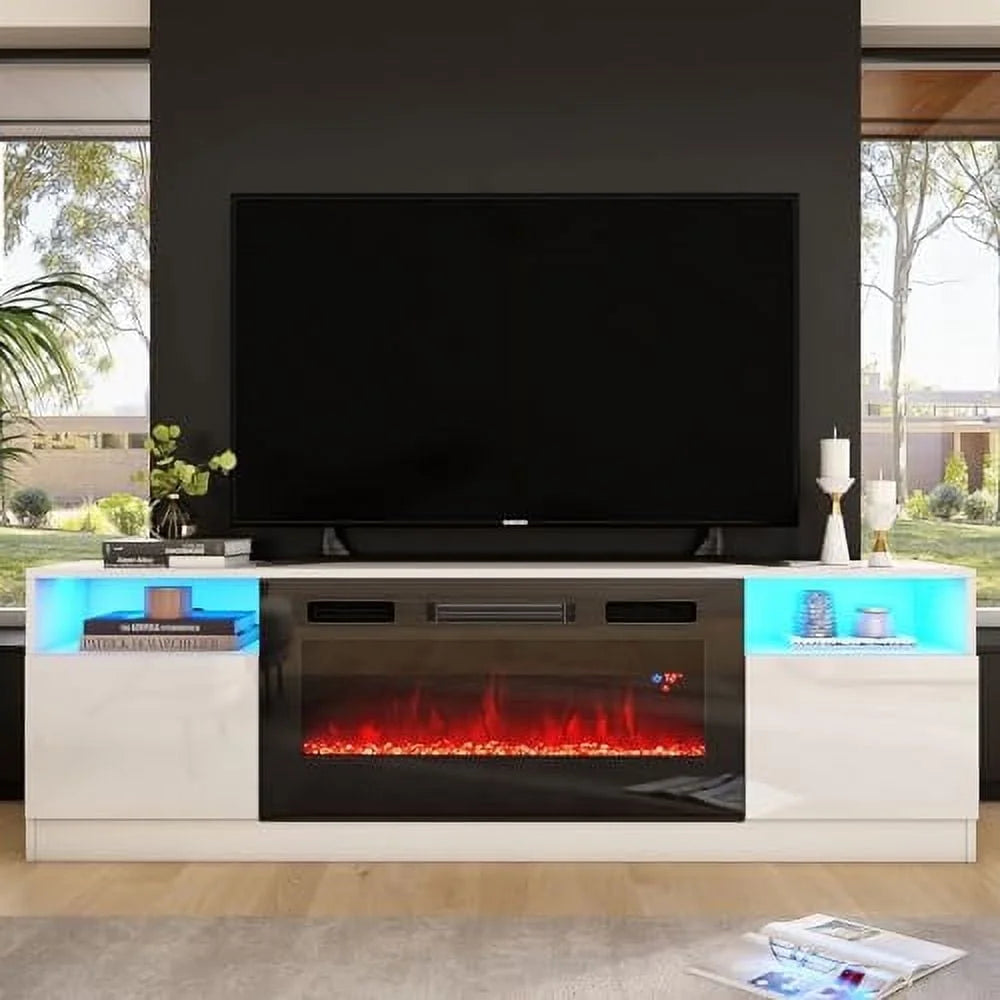 PLAUIN TV Stand with Fireplace, LED Light Entertainment Center for TVs