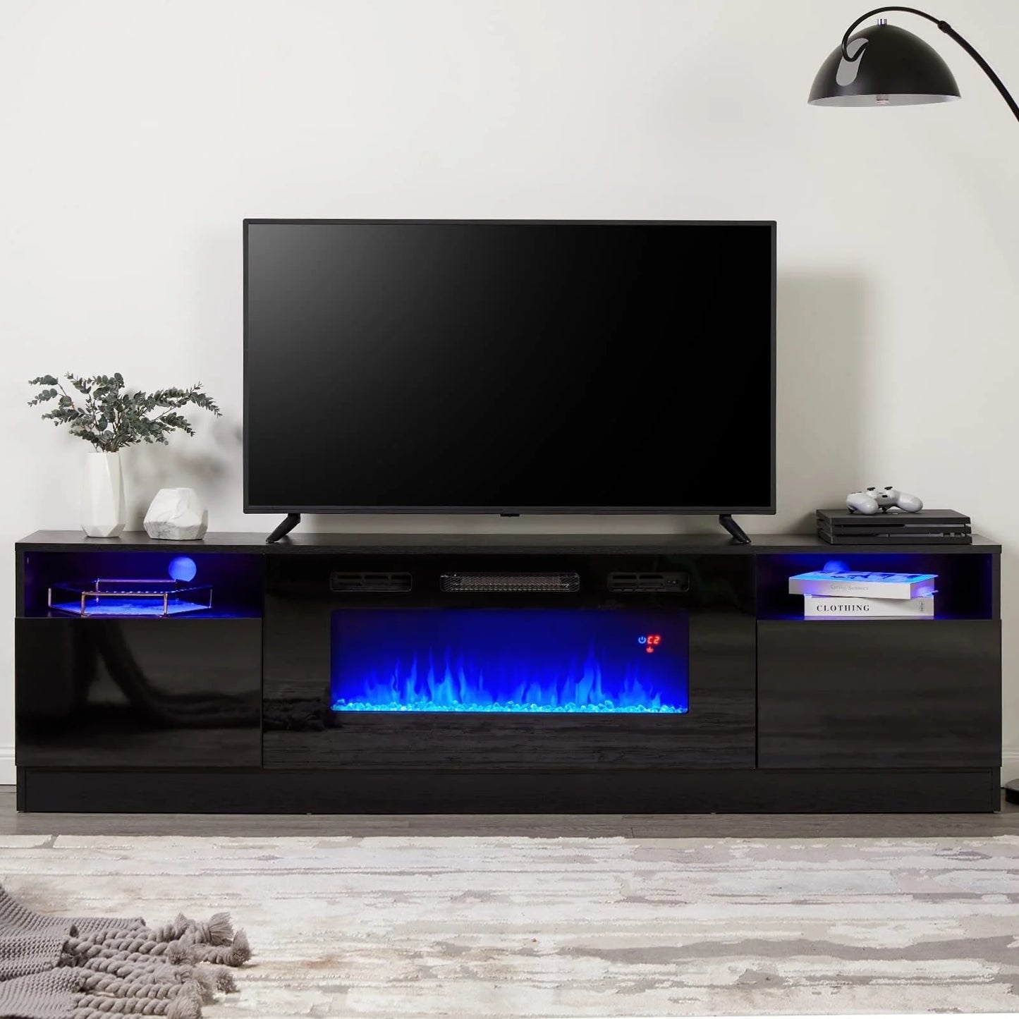 PLAUIN TV Stand with Fireplace, LED Light Entertainment Center for TVs