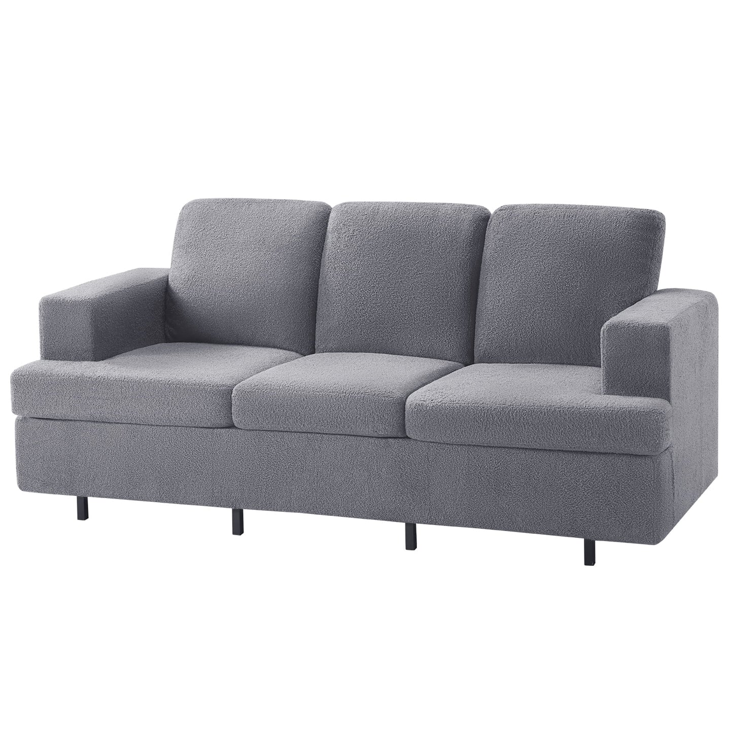 Merluxy Adult 3 Seater Sofa for Living Room,Thick Armrest and Cushion,Sherpa Upholstered