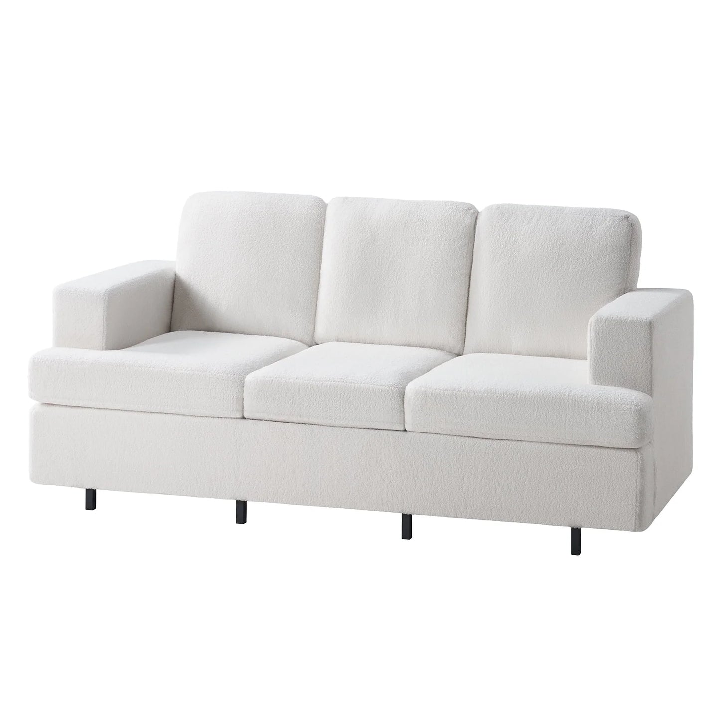 Merluxy Adult 3 Seater Sofa for Living Room,Thick Armrest and Cushion,Sherpa Upholstered