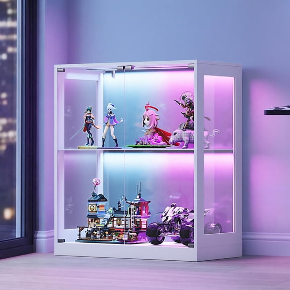 Merluxy DIY Modular Display Cabinet, Glass Door Shelf with LED Lights, Stackable Modular Design, Flexible Arrangement, Display Storage for Home