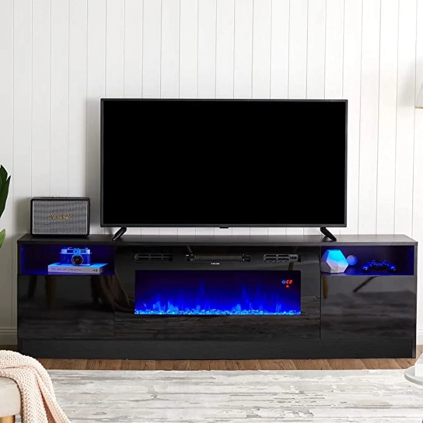PLAUIN TV Stand with Fireplace, LED Light Entertainment Center for TVs