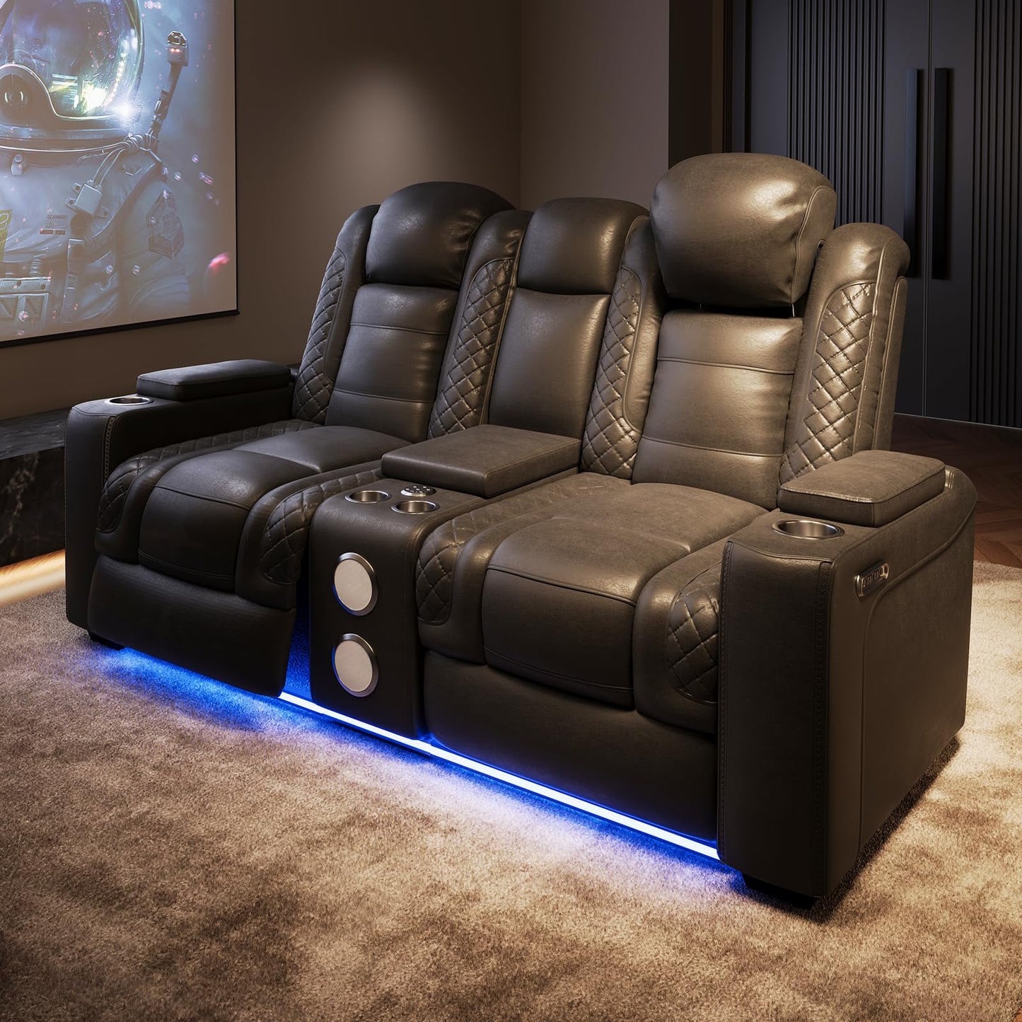 Home Theater Seating Seats, Game Movie Dual Motor Recliner Chairs with USB & Type-C, Theatre Reclining Sofa for Media Room with Electric Headrest, Ambient Lighting