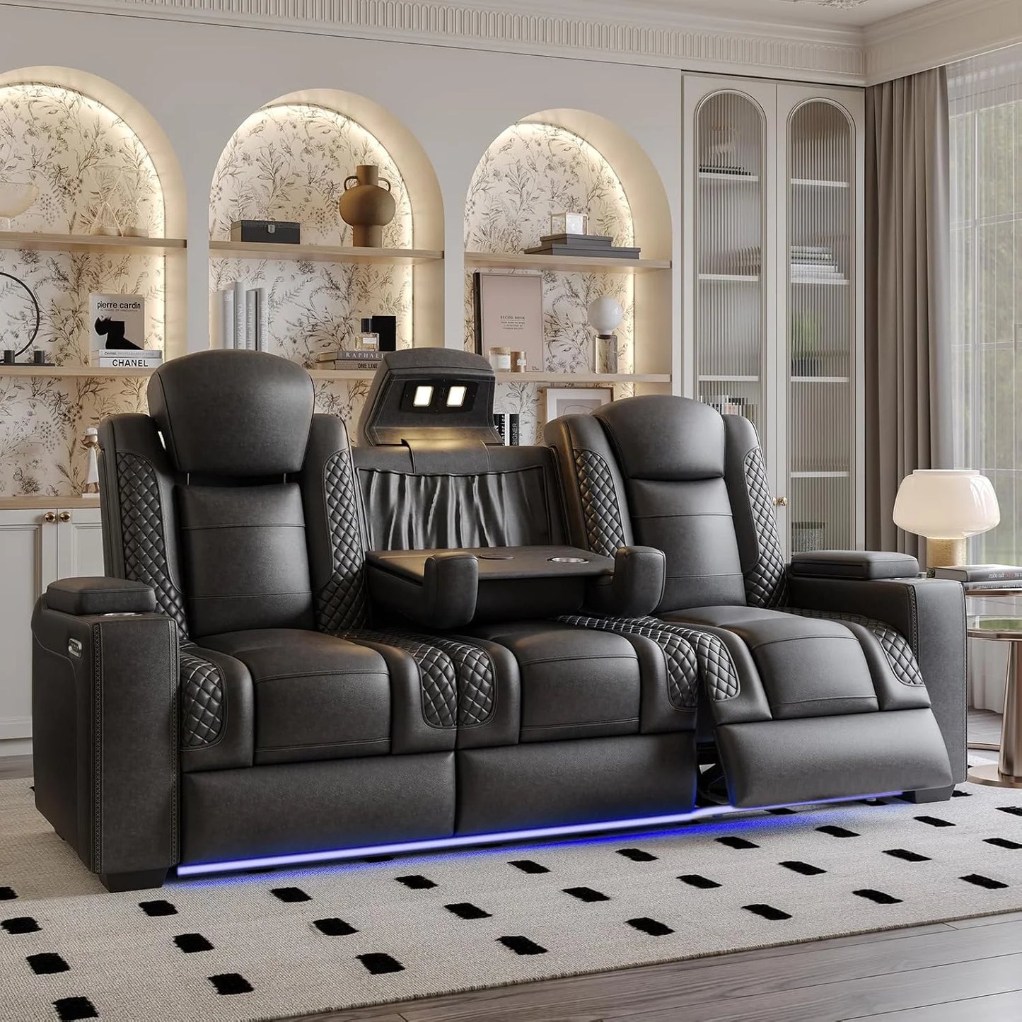 Home Theater Seating Seats, Game Movie Dual Motor Recliner Chairs with USB & Type-C, Theatre Reclining Sofa for Media Room with Electric Headrest, Ambient Lighting