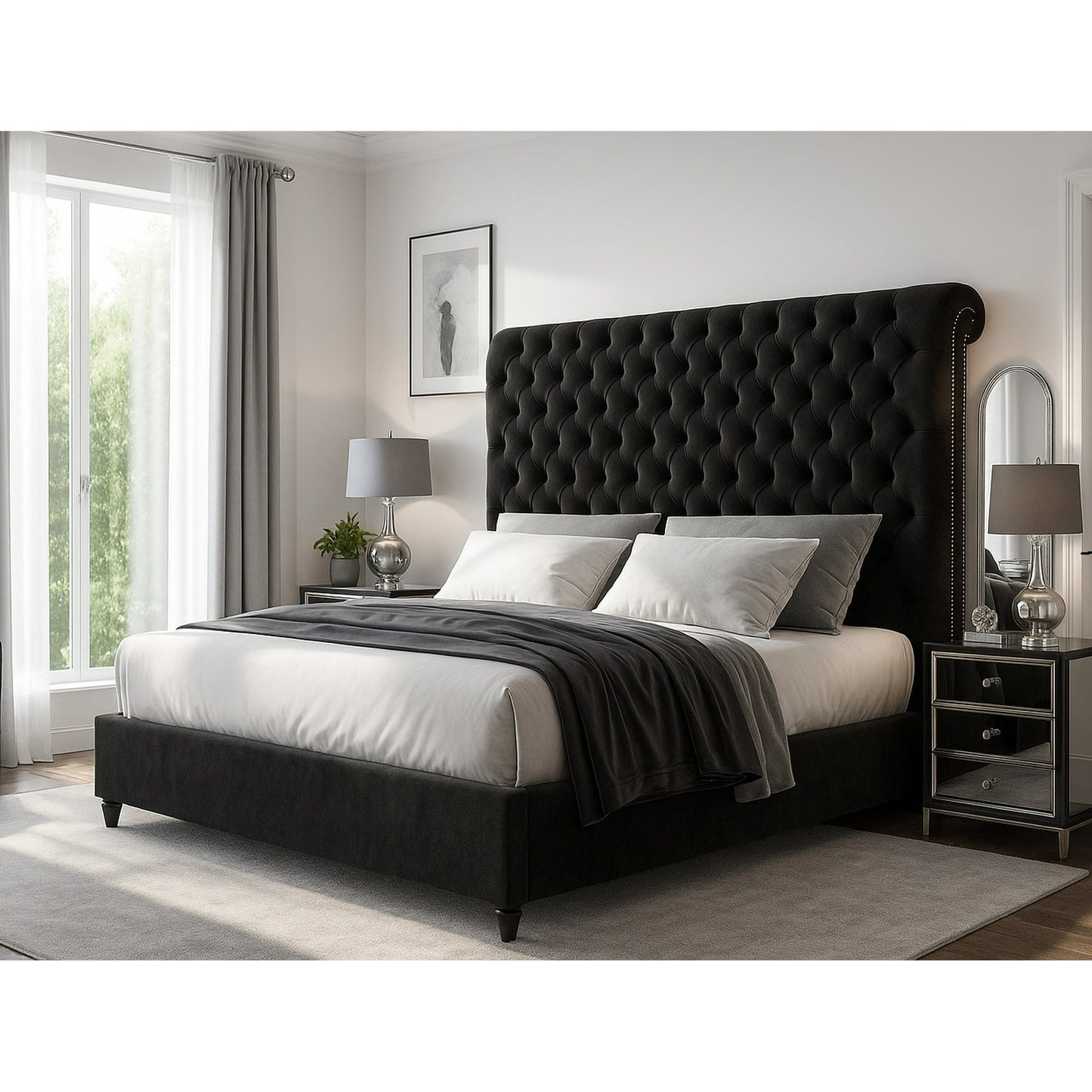 Merluxy Bed Frame with 59.1" Sleigh Headboard,Velvet Upholstered,No Box Spring Needed