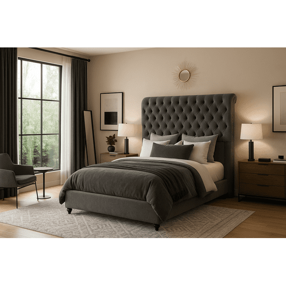 Merluxy Bed Frame with 59.1" Sleigh Headboard,Velvet Upholstered,No Box Spring Needed