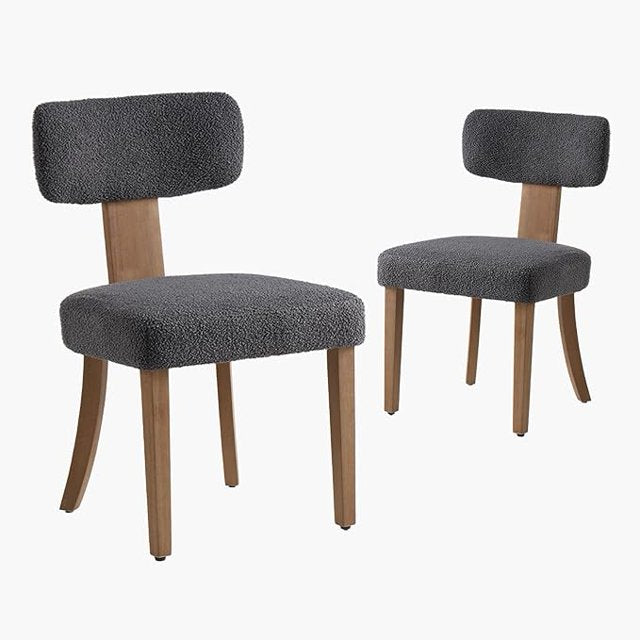 Kitchen Chairs Set of 2, Modern Boucle Chairs with Upholstered Curved Backrest & Seat, Hardwood Frame