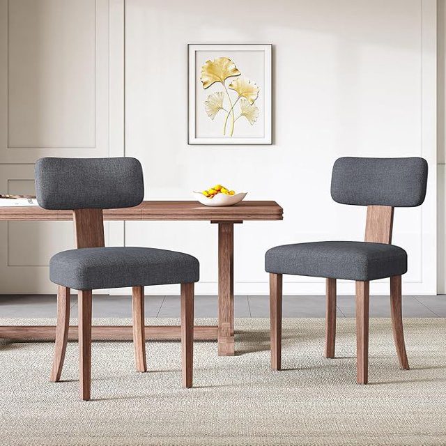 Kitchen Chairs Set of 2, Modern Boucle Chairs with Upholstered Curved Backrest & Seat, Hardwood Frame