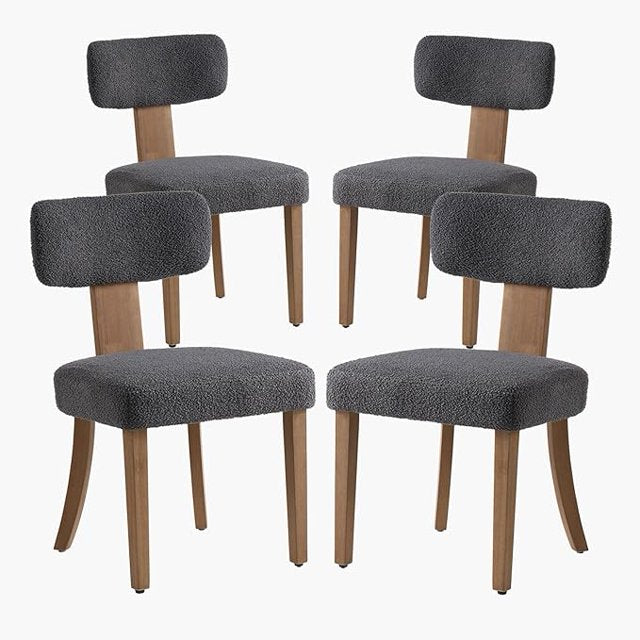 Kitchen Chairs Set of 2, Modern Boucle Chairs with Upholstered Curved Backrest & Seat, Hardwood Frame