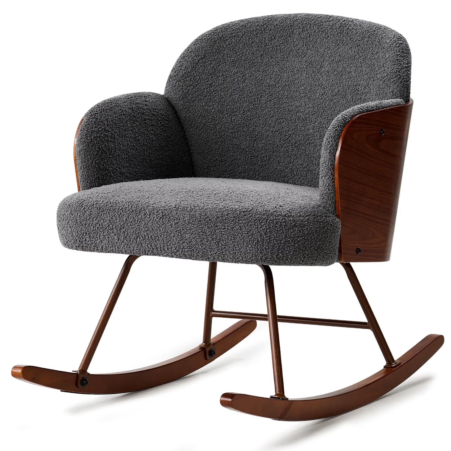Merluxy Modern Rocking Chair for Nursery,Bentwood Frame and Teddy Upholstered Armchair