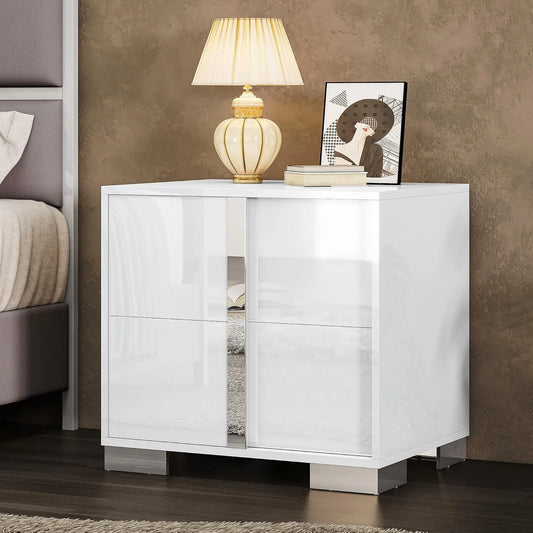 VANACC Nightstand with Drawers & High Gloss UV Finish,Storage End Tables for Bedroom
