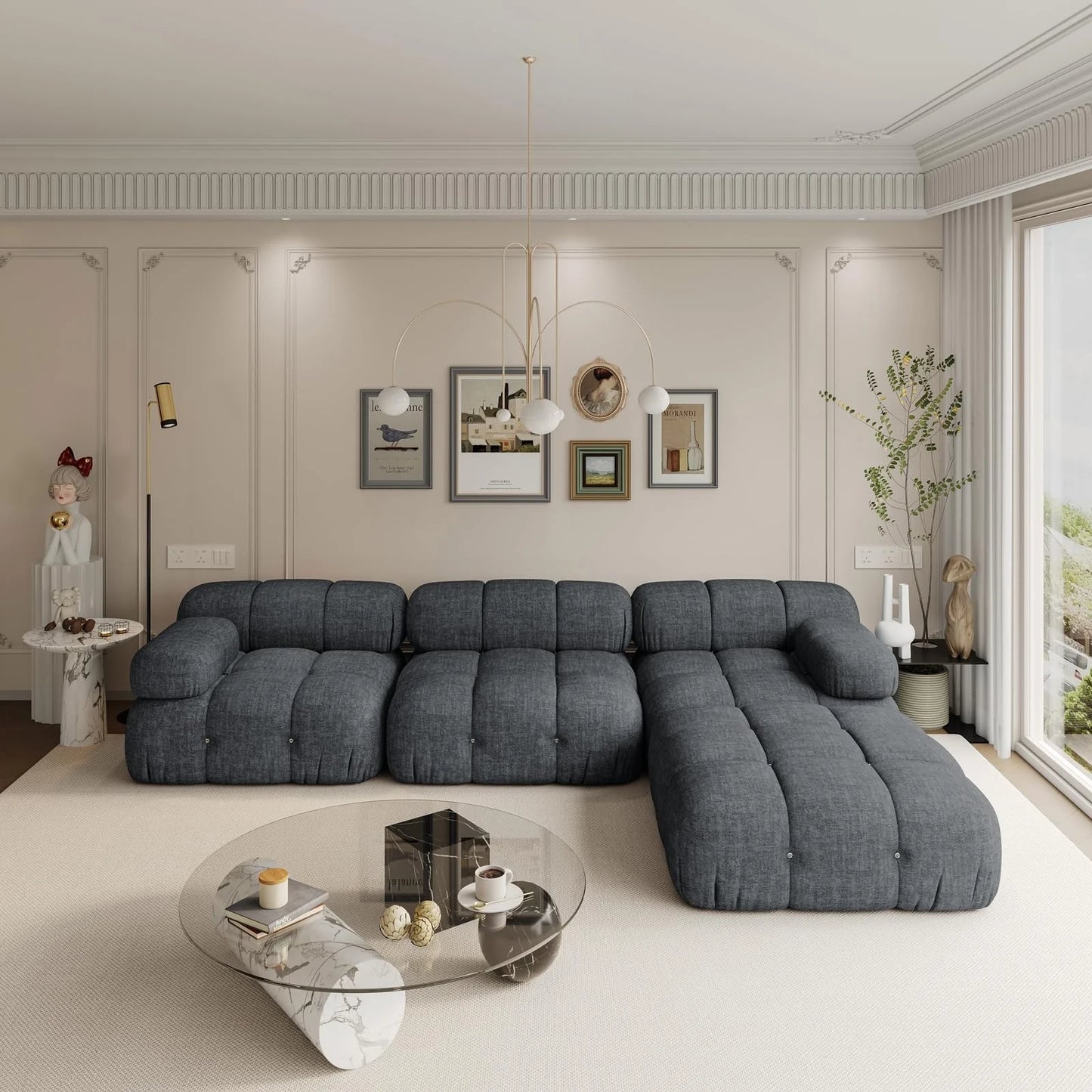 VANACC Modular Compression Sectional Sofa Couches for Living Room, L Shaped Cloud Couch with Corner Sectional, Comfy Modern 5 Seater Boucle Oversized Sectional Sofa with Ottoman,Beige