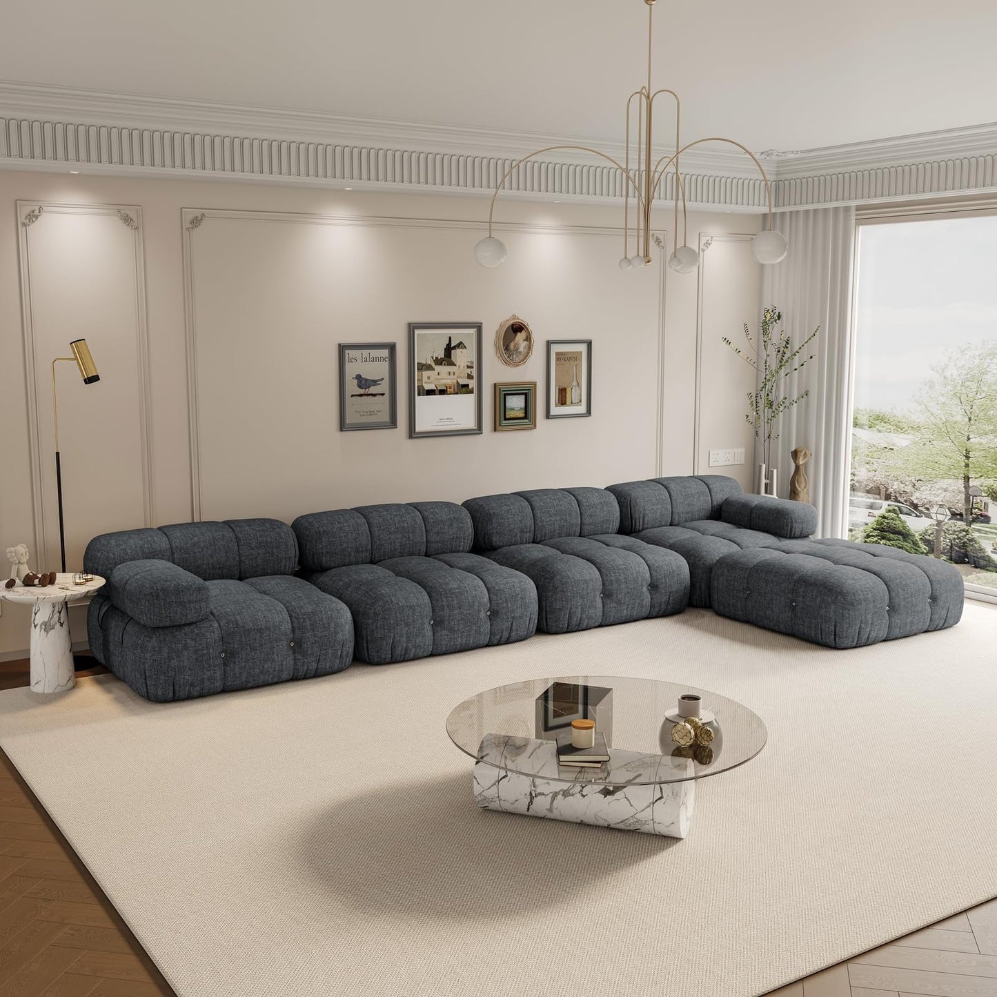 VANACC Modular Compression Sectional Sofa Couches for Living Room, L Shaped Cloud Couch with Corner Sectional, Comfy Modern 5 Seater Boucle Oversized Sectional Sofa with Ottoman,Beige