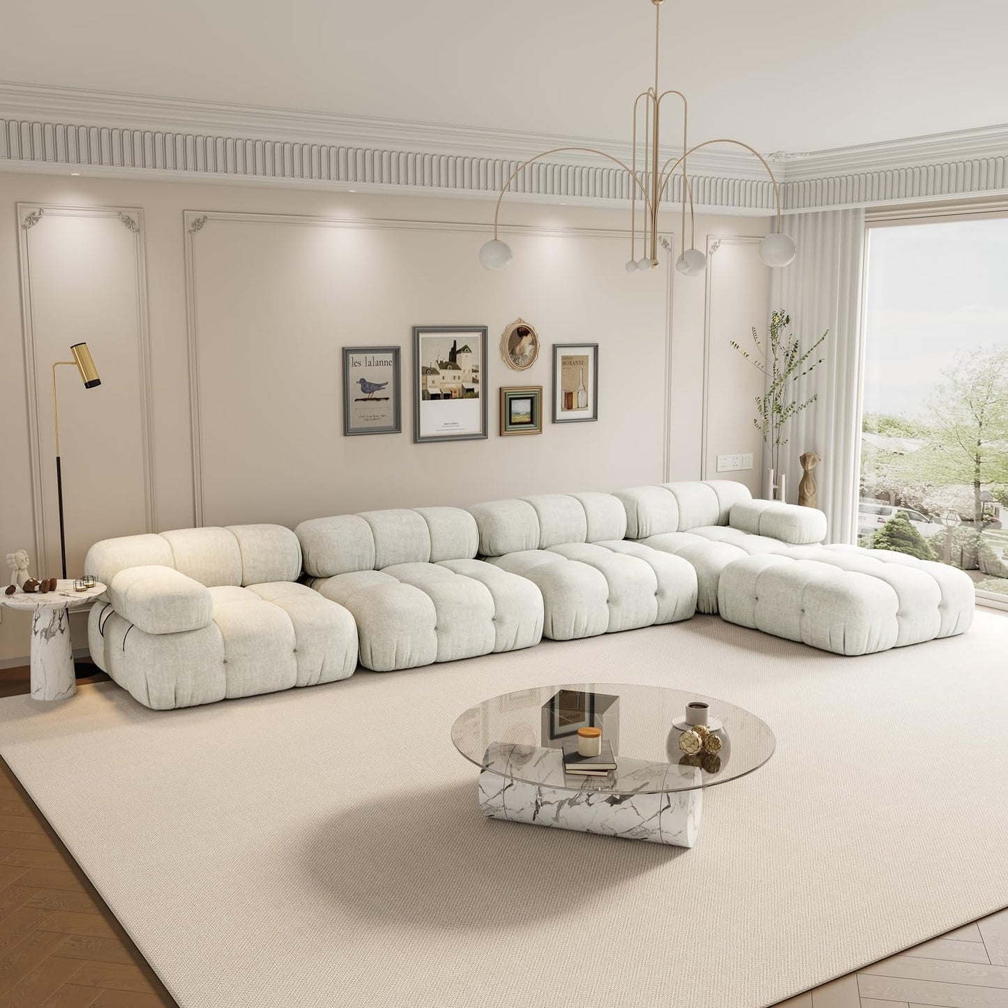 VANACC Modular Compression Sectional Sofa Couches for Living Room, L Shaped Cloud Couch with Corner Sectional, Comfy Modern 5 Seater Boucle Oversized Sectional Sofa with Ottoman,Beige