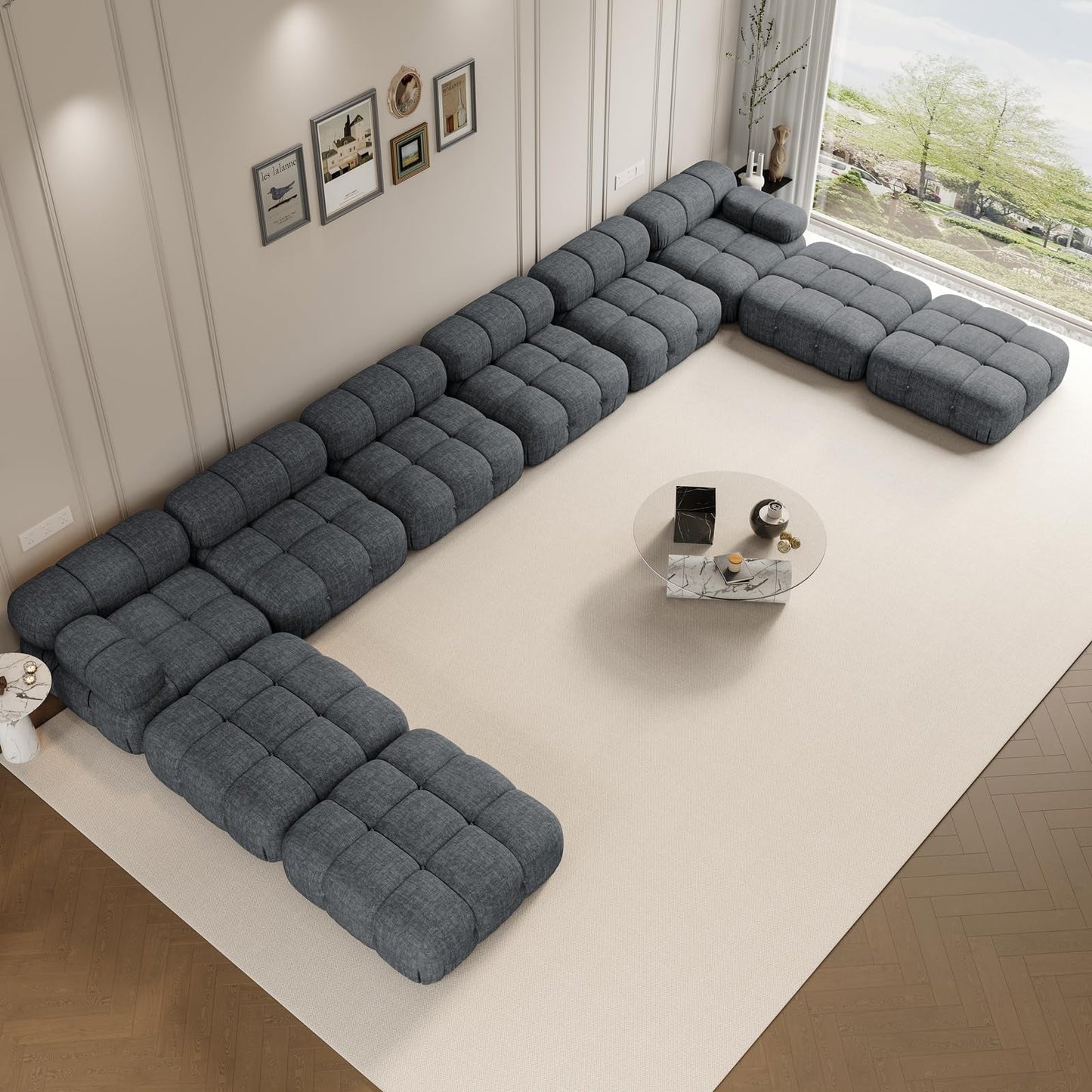 VANACC Modular Compression Sectional Sofa Couches for Living Room, L Shaped Cloud Couch with Corner Sectional, Comfy Modern 5 Seater Boucle Oversized Sectional Sofa with Ottoman,Beige