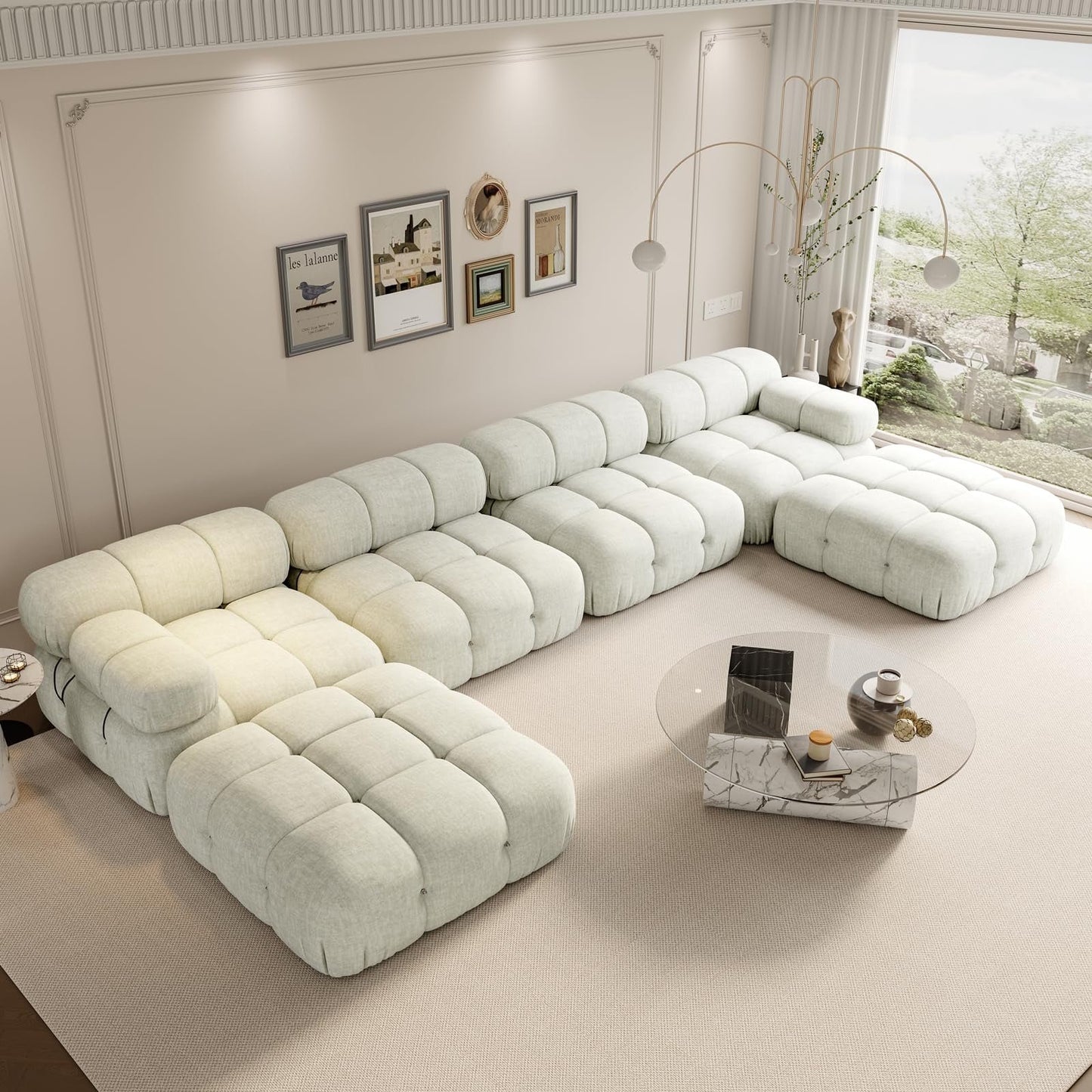 VANACC Modular Compression Sectional Sofa Couches for Living Room, L Shaped Cloud Couch with Corner Sectional, Comfy Modern 5 Seater Boucle Oversized Sectional Sofa with Ottoman,Beige