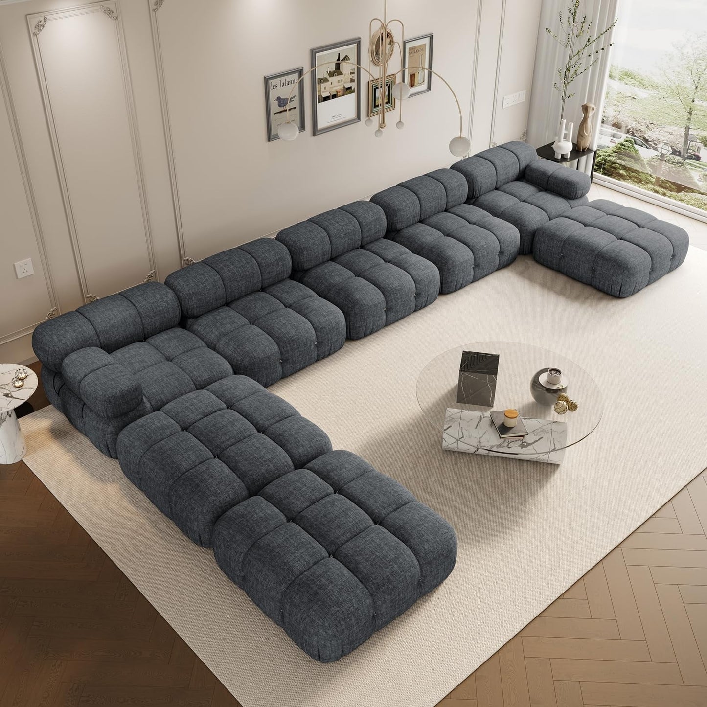 VANACC Modular Compression Sectional Sofa Couches for Living Room, L Shaped Cloud Couch with Corner Sectional, Comfy Modern 5 Seater Boucle Oversized Sectional Sofa with Ottoman,Beige