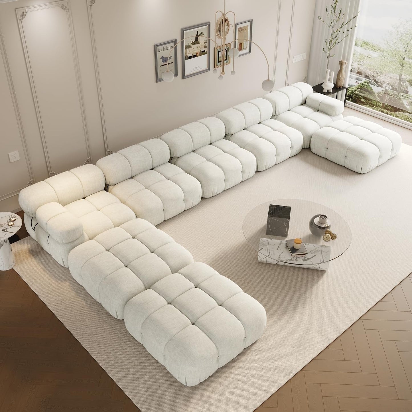 VANACC Modular Compression Sectional Sofa Couches for Living Room, L Shaped Cloud Couch with Corner Sectional, Comfy Modern 5 Seater Boucle Oversized Sectional Sofa with Ottoman,Beige