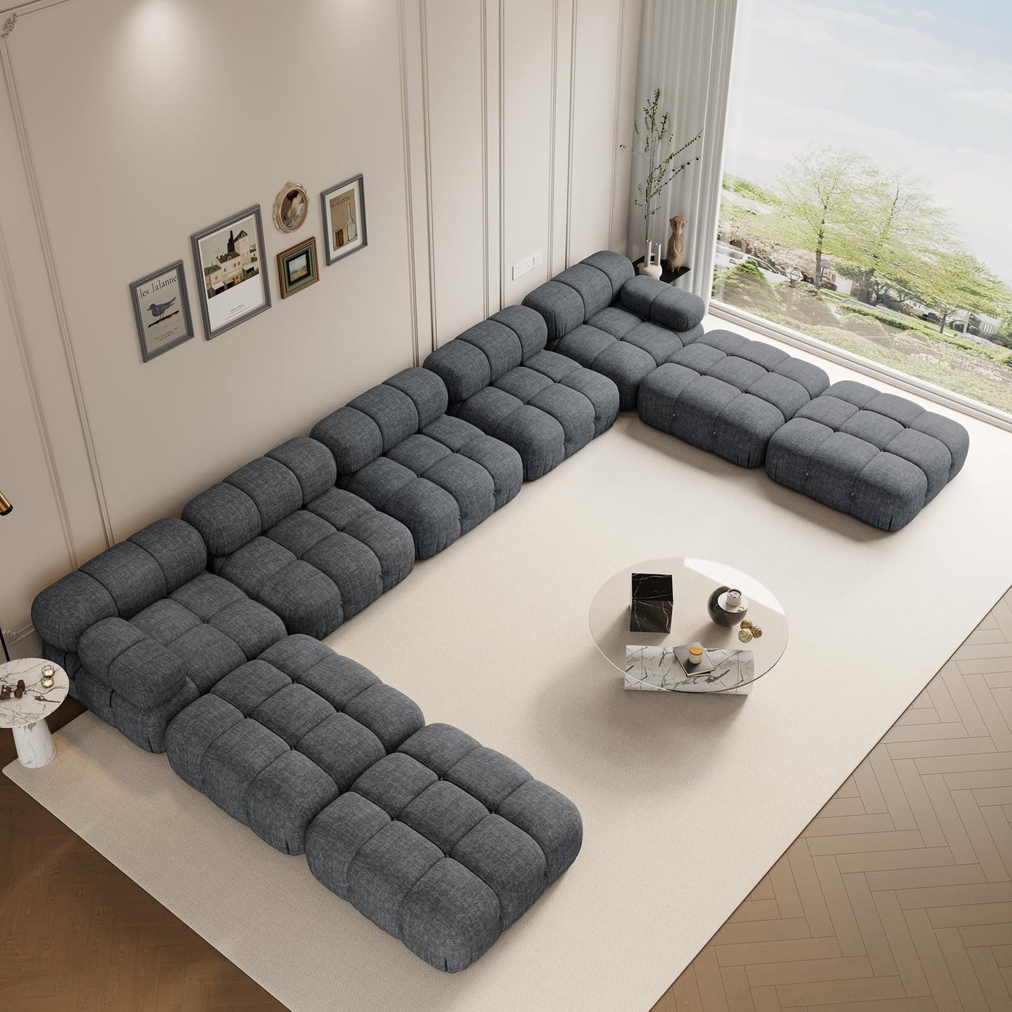 VANACC Modular Compression Sectional Sofa Couches for Living Room, L Shaped Cloud Couch with Corner Sectional, Comfy Modern 5 Seater Boucle Oversized Sectional Sofa with Ottoman,Beige