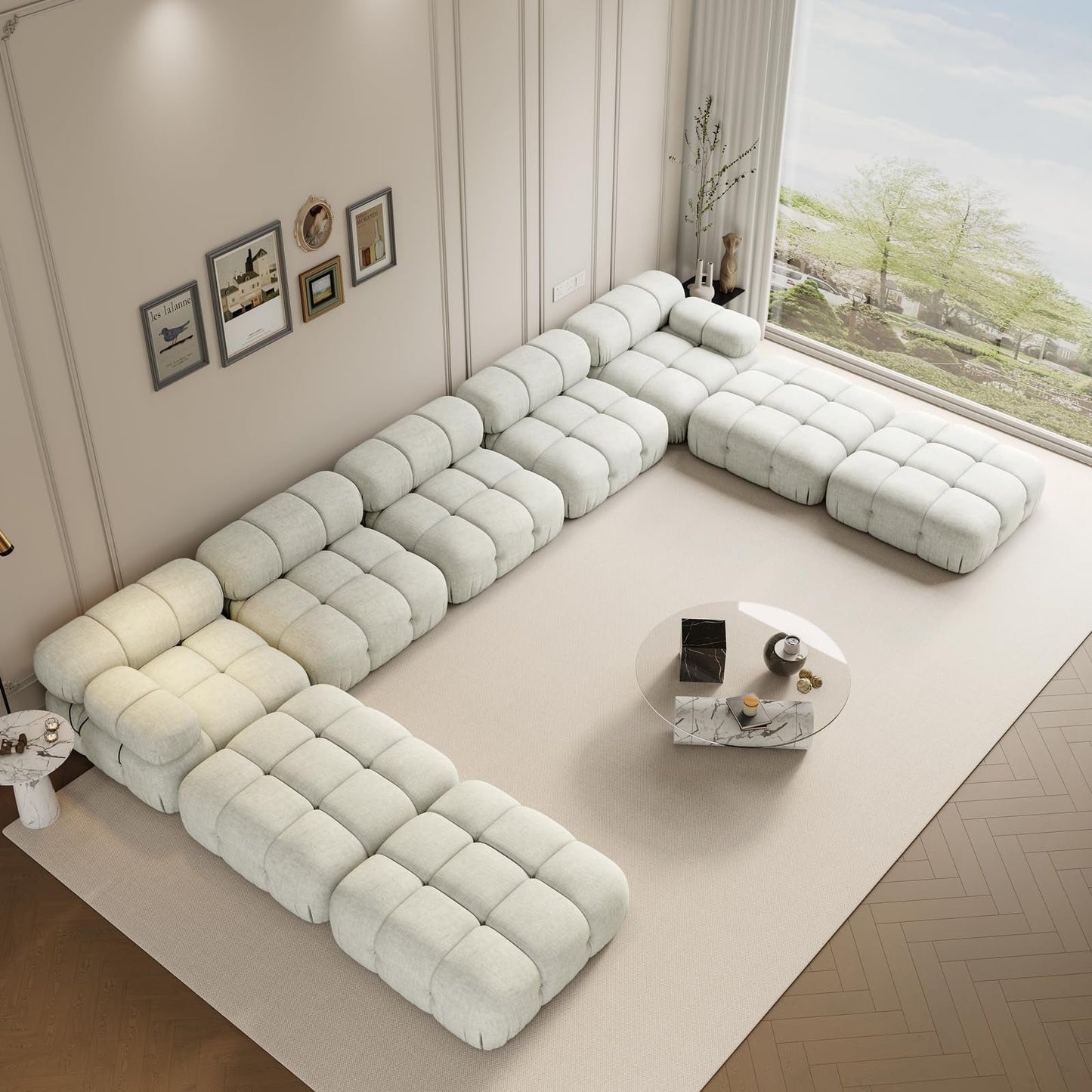VANACC Modular Compression Sectional Sofa Couches for Living Room, L Shaped Cloud Couch with Corner Sectional, Comfy Modern 5 Seater Boucle Oversized Sectional Sofa with Ottoman,Beige