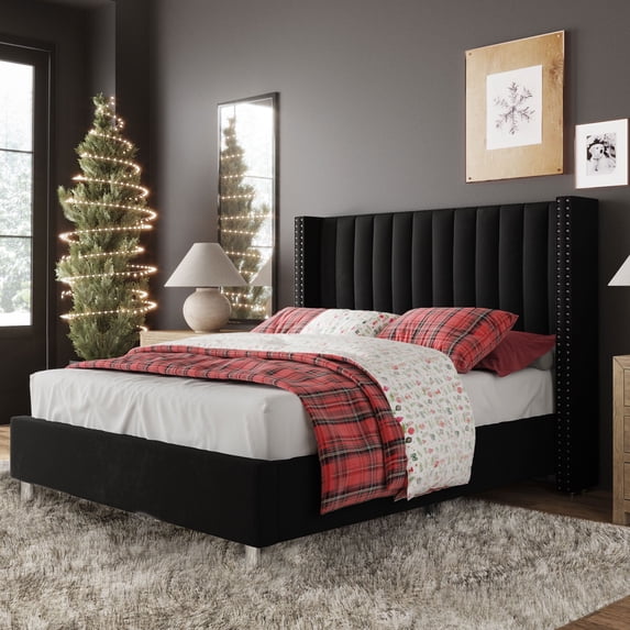 Merluxy Bed Frame and Headboard Upholstered Wingback Bed