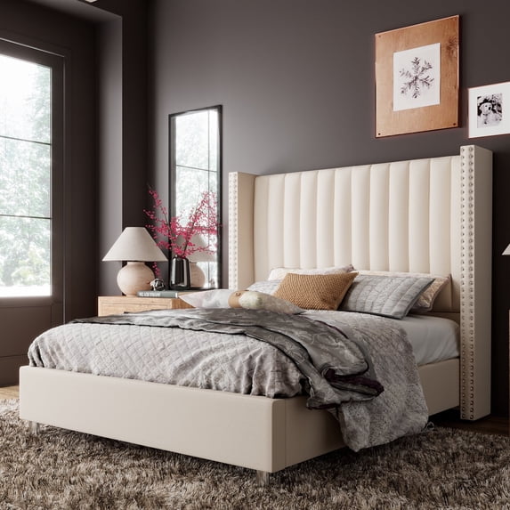 Merluxy Bed Frame and Headboard Upholstered Wingback Bed