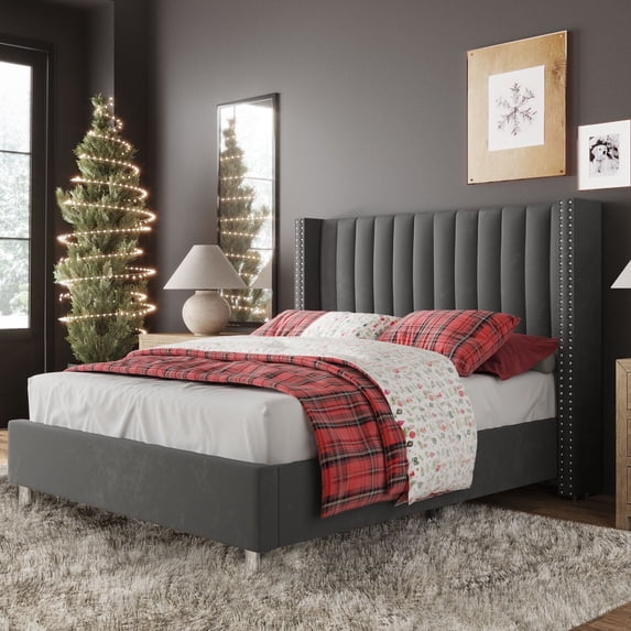 Merluxy Bed Frame and Headboard Upholstered Wingback Bed