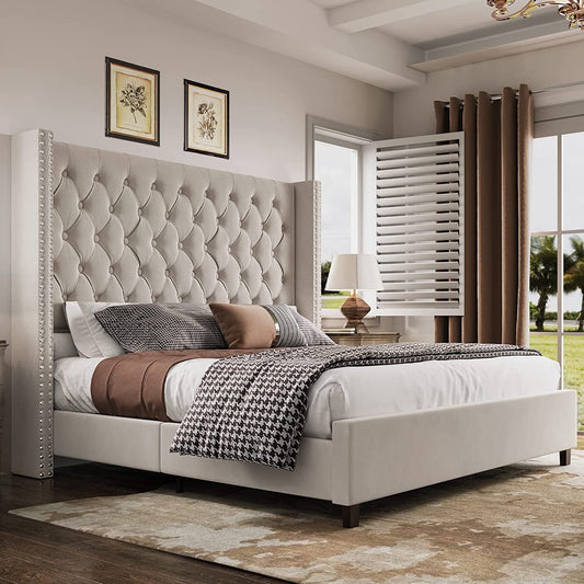 Merluxy Bed Frame with 61.4" Handmade Deep Button Tufted Headboard