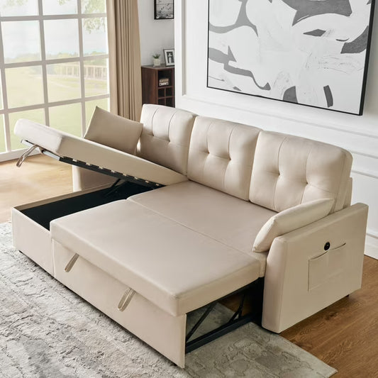 Merluxy Sectional Sofa Couch, Reversible Pull Out Couch with Storage Chaise, 3 Seater