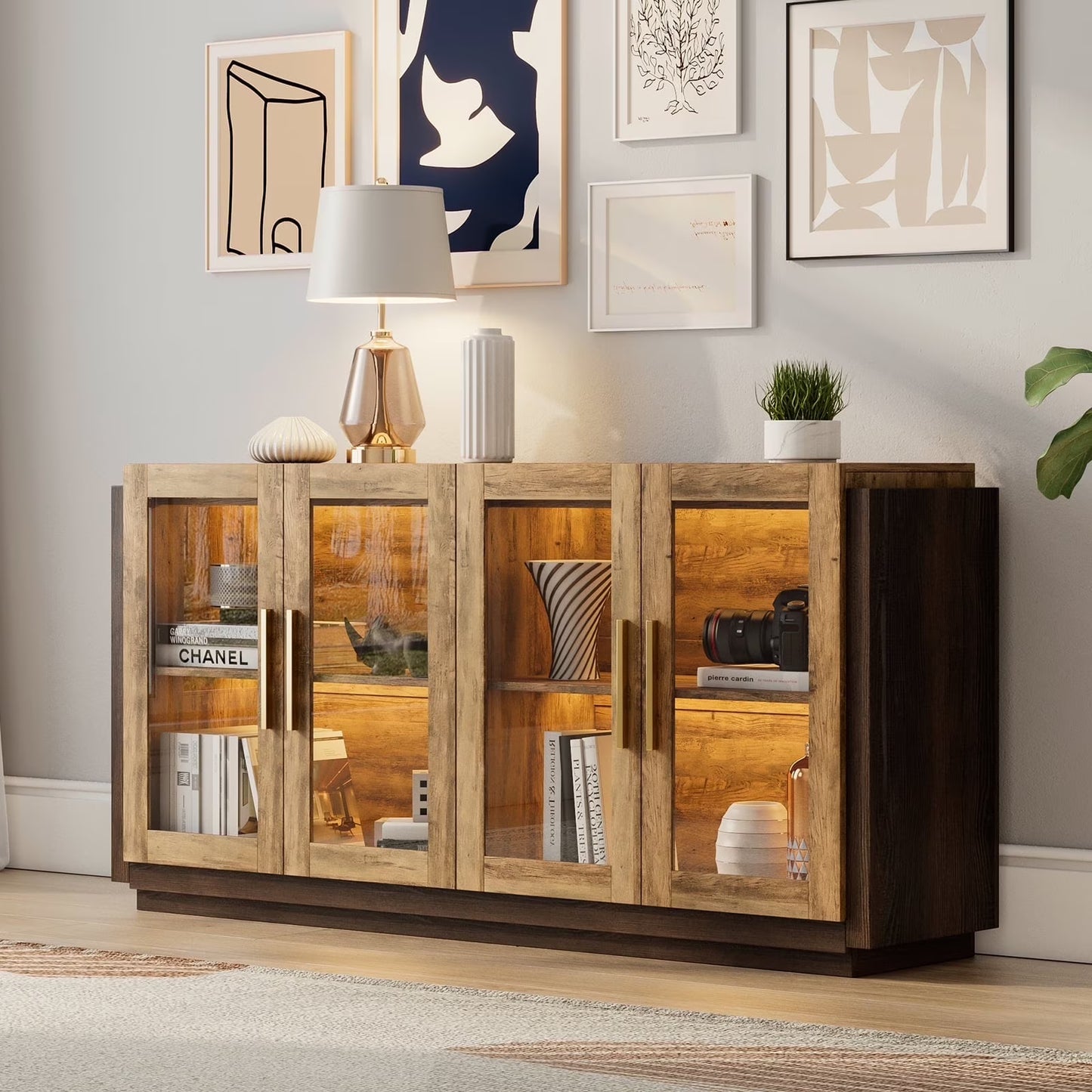 Merluxy Sideboard Buffet Cabinet, Accent Cabinet with LED Lights, Dining Room